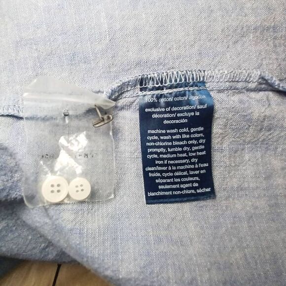 Tommy Hilfiger Blue Chambray Half Button Tab Sleeve Top Womens Size L - Picture 5 of 7
